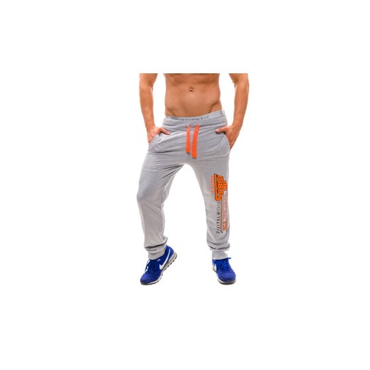 Szaro-pomarańczowe spodnie dresowe męskie Denley 7326