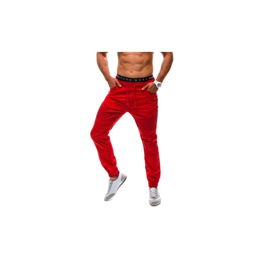 Czerwone spodnie jeansowe joggery męskie Denley 603