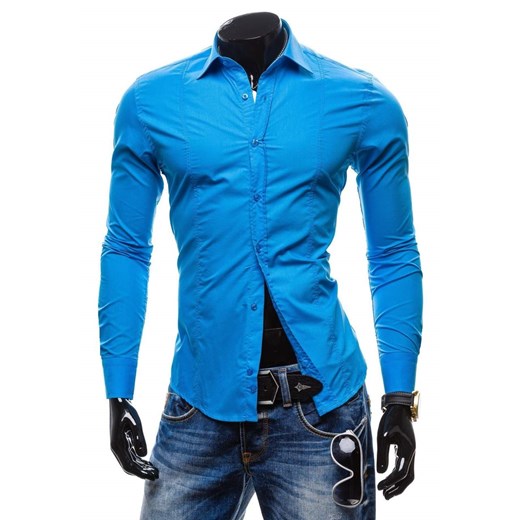 Niebieska koszula męska elegancka z długim rękawem Denley 4705