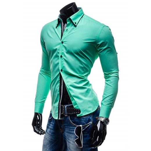 Zielona koszula męska elegancka z długim rękawem Denley 1C