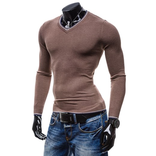 Brązowy sweter męski w serek Denley B885