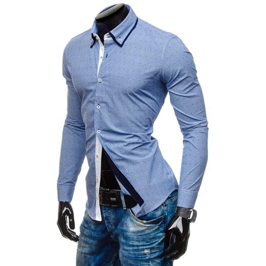 Koszula męska elegancka z długim rękawem niebieska Denley 9658