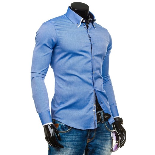 Niebieska koszula męska elegancka z długim rękawem Denley 9663