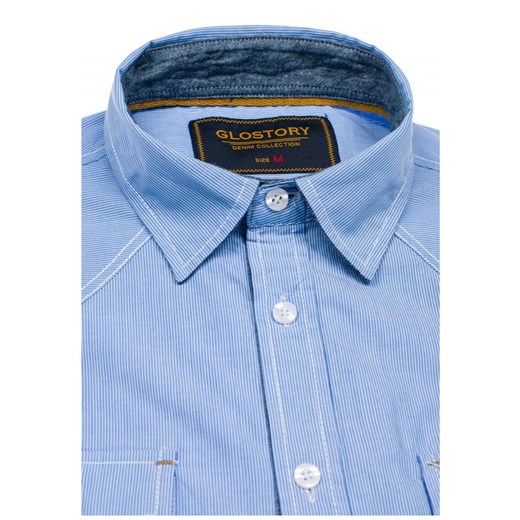 Niebieska koszula męska elegancka w paski z długim rękawem Denley 1135