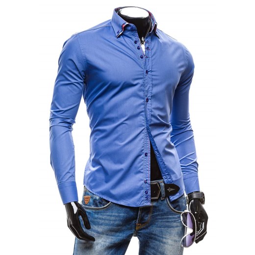 Niebieska koszula męska elegancka z długim rękawem Denley 3701