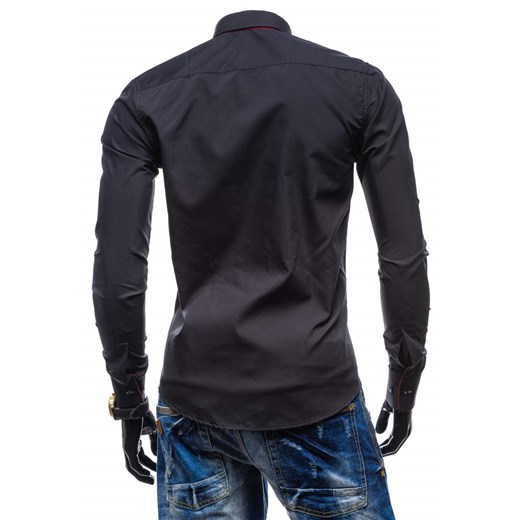 Czarna koszula męska elegancka z długim rękawem Denley 4792