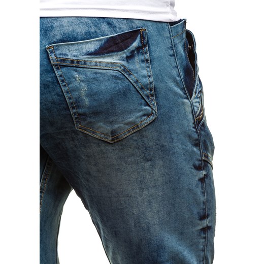 Granatowo-szary spodnie jeansowe joggery męskie Denley 0425K