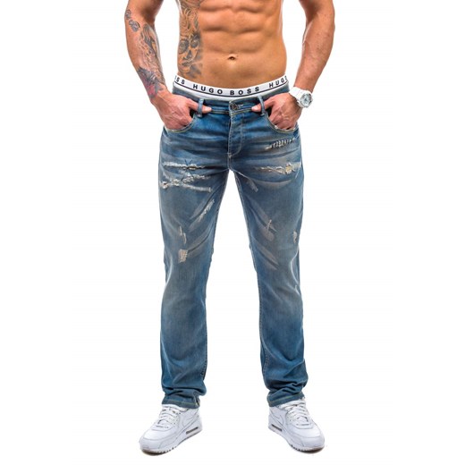 Niebieskie spodnie jeansowe męskie Denley 206