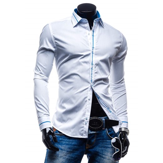Biało-niebieska koszula męska elegancka z długim rękawem Denley 3728