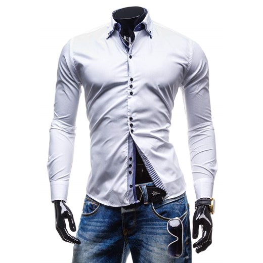 Biała koszula męska elegancka z długim rękawem Denley 4703