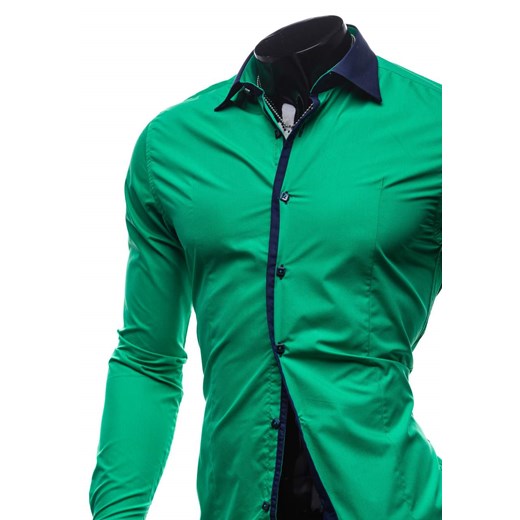 Zielona koszula męska elegancka z długim rękawem Bolf 4782