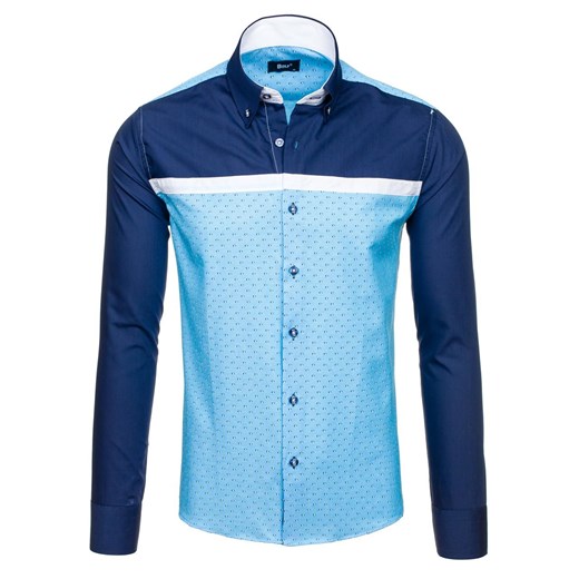 Koszula męska we wzory z długim rękawem granatowo-niebieska Bolf 6900