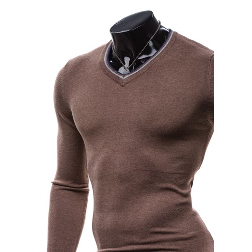 Brązowy sweter męski w serek Denley B885