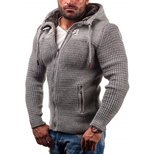 Antracytowy sweter męski rozpinany z kapturem Denley 312