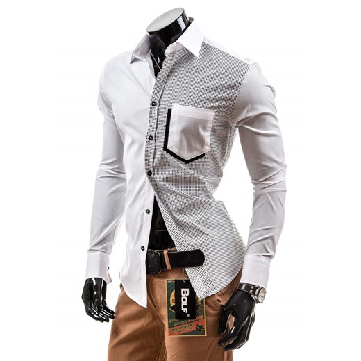 Biała koszula męska elegancka z długim rękawem Bolf 3714