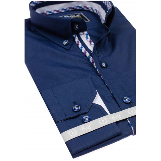 Granatowa koszula męska elegancka z długim rękawem Bolf 5820