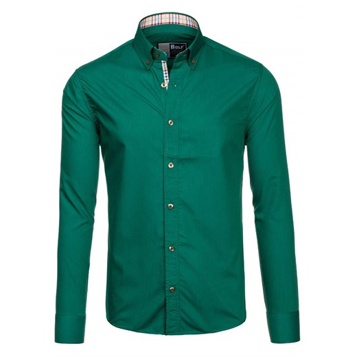 Zielona koszula męska elegancka z długim rękawem Bolf 6860