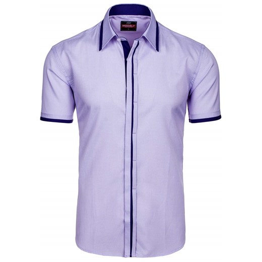 Fioletowa koszula męska elegancka z krótkim rękawem Denley HCT