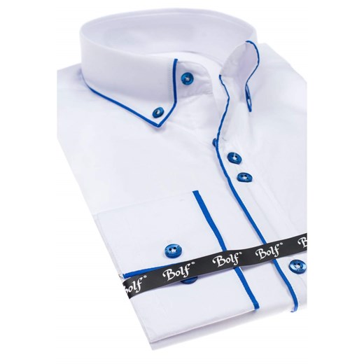 Biało-niebieska koszula męska elegancka z długim rękawem Bolf 6878