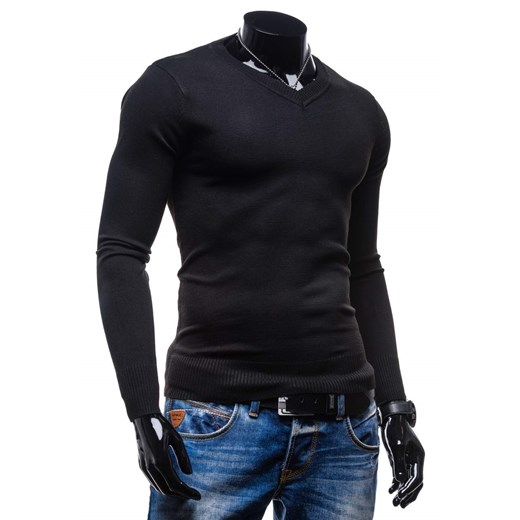Czarny sweter męski w serek Denley 5037