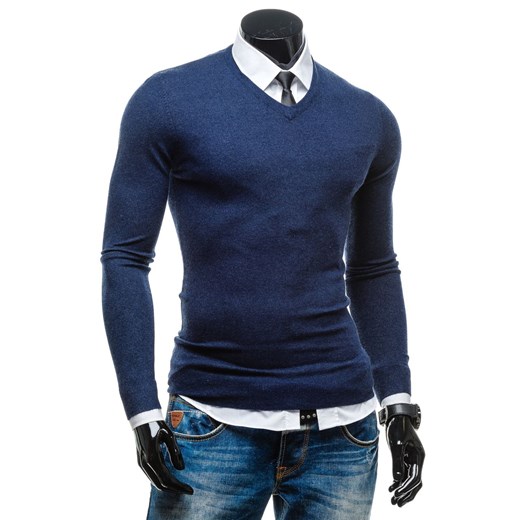 Granatowy sweter męski w serek Denley 6007