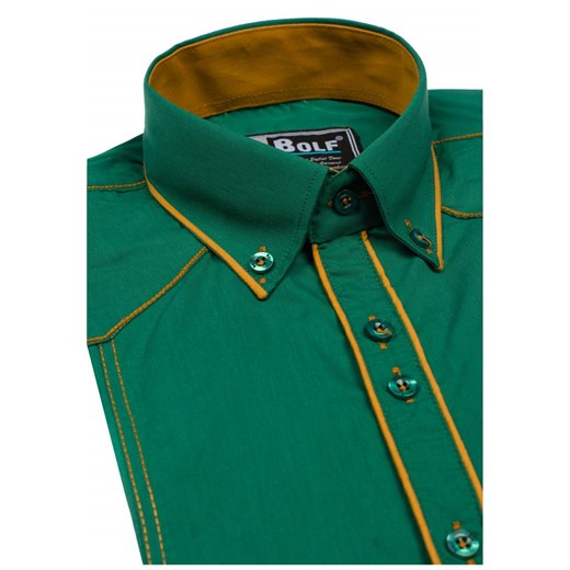 Zielona koszula męska elegancka z długim rękawem Bolf 4777