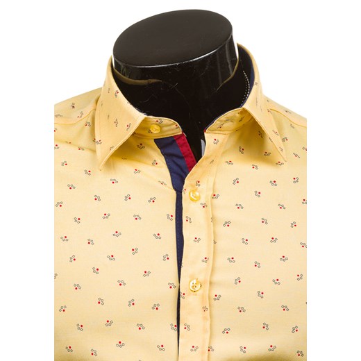 Koszula męska we wzory z długim rękawem żółta Bolf 6886