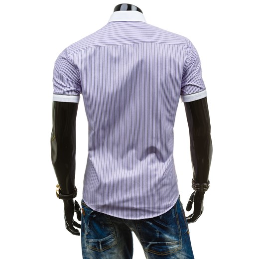Fioletowa koszula męska w paski z krótkim rękawem Denley 6508