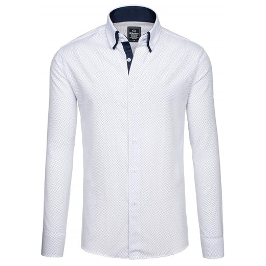 Biała koszula męska elegancka we wzory z długim rękawem Denley 3535