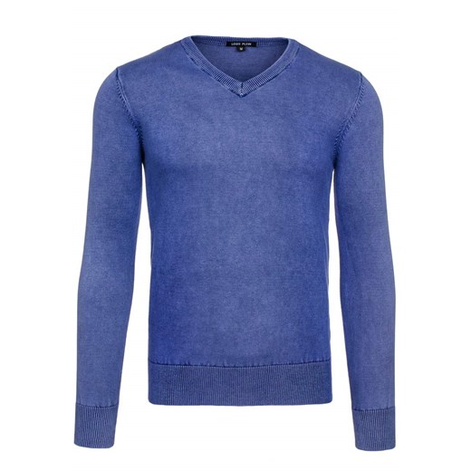Niebieski sweter męski w serek Denley 6029