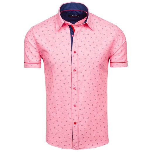 Różowa koszula męska we wzory z krótkim rękawem Bolf 6520