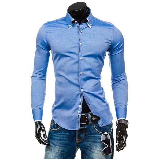 Niebieska koszula męska elegancka z długim rękawem Denley 9663