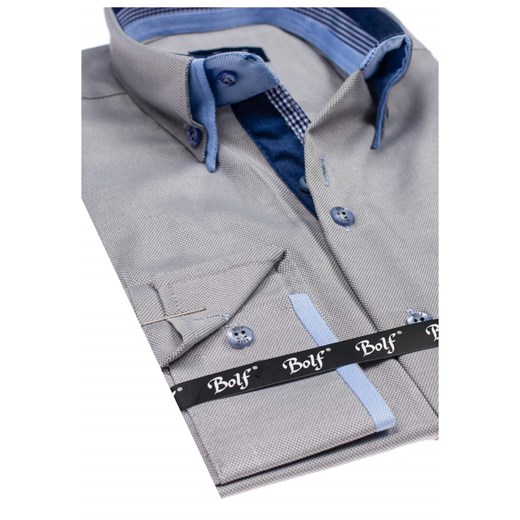 Szaro-błękitna koszula męska elegancka z długim rękawem Bolf 5805