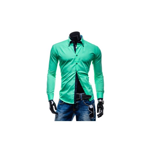 Zielona koszula męska elegancka z długim rękawem Denley 120B