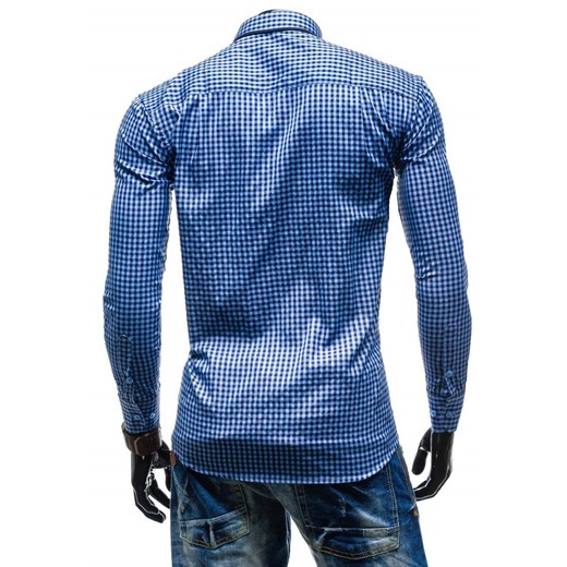 Niebiesko-granatowa koszula męska w kratę z długim rękawem Denley 888