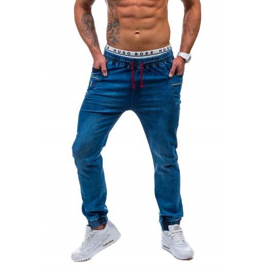 Niebieskie spodnie jeansowe joggery męskie BOLF 653
