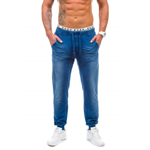 Niebieskie spodnie joggery męskie Denley 1041