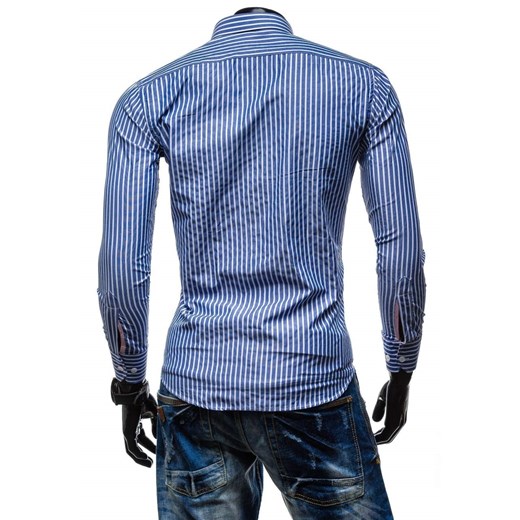 Niebieska koszula męska elegancka w paski z długim rękawem Denley 05