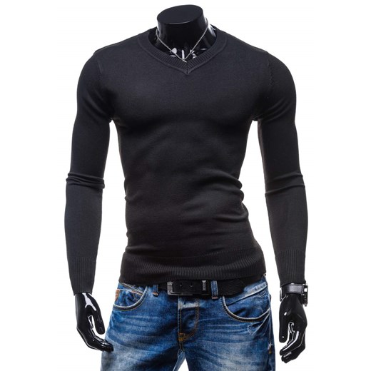 Czarny sweter męski w serek Denley 5037
