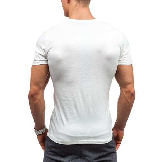 Biała koszulka męska z nadrukiem w serek Denley 7433
