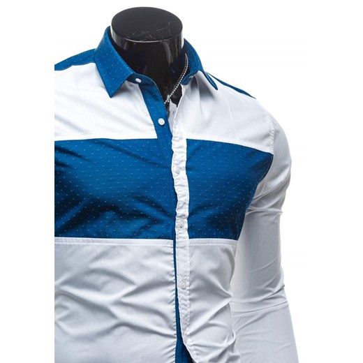 Koszula męska we wzory z długim rękawem biało-niebieska Denley 5781