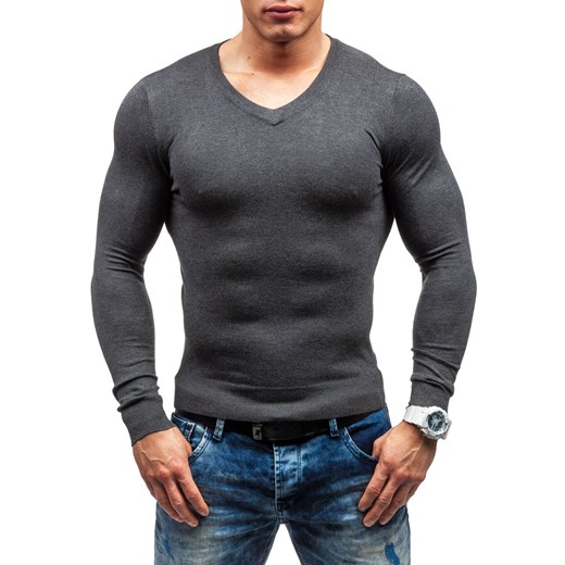 Antracytowy sweter męski w serek Denley 6002