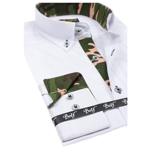 Koszula męska elegancka z długim rękawem moro-biała Bolf 6850