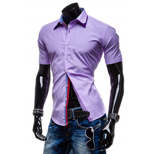 Fioletowa koszula męska elegancka z krótkim rękawem Denley 004D