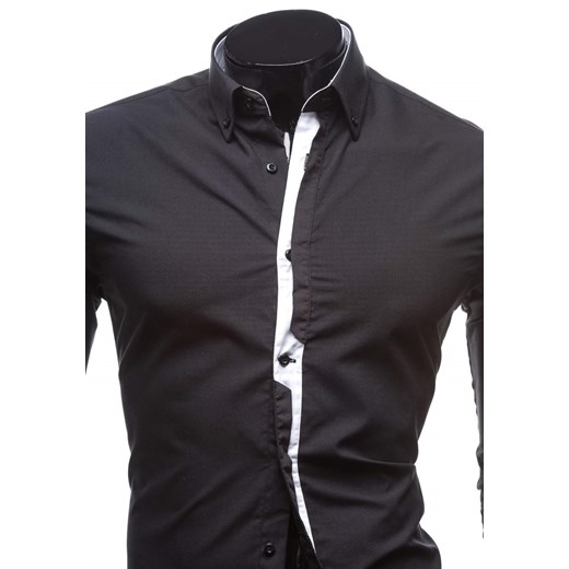 Czarno-biała koszula męska elegancka z długim rękawem Denley 5745