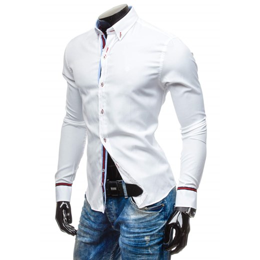 Biała koszula męska elegancka z długim rękawem Bolf 5801