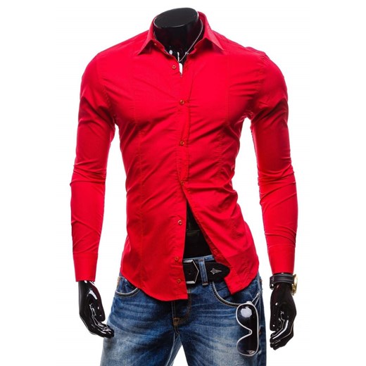 Czerwona koszula męska elegancka z długim rękawem Denley 4705