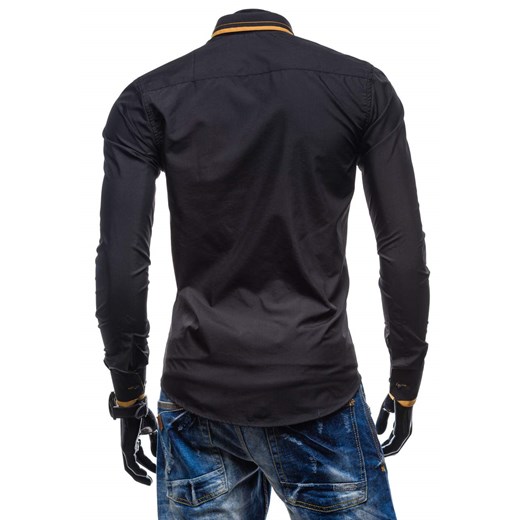 Czarno-camelowa koszula męska elegancka z długim rękawem Bolf 4720