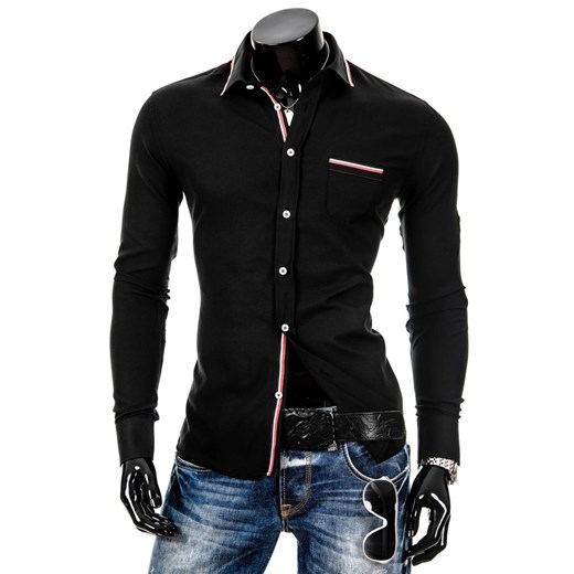 Czarna koszula męska elegancka z długim rękawem Denley 3160