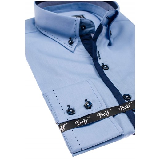 Błękitna koszula męska elegancka z długim rękawem Bolf 5814